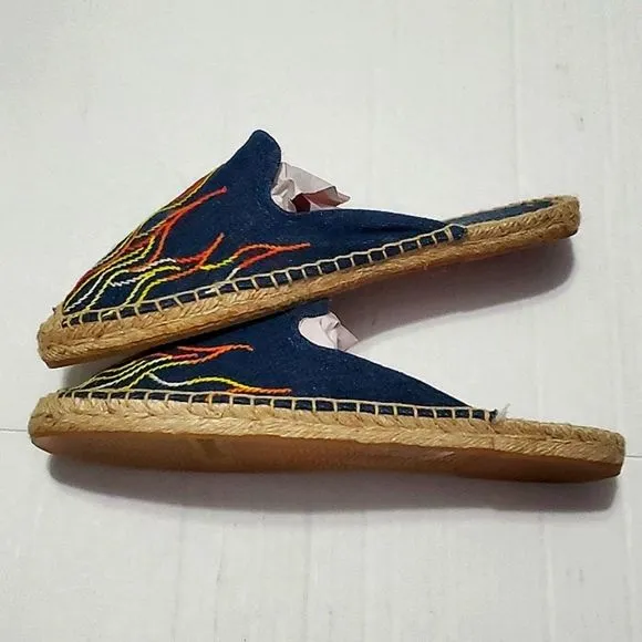 Soludos Lockhart Denim Colorful Fire Flame Embroidery Boho Summer Espadrilles