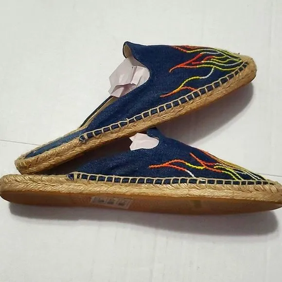 Soludos Lockhart Denim Colorful Fire Flame Embroidery Boho Summer Espadrilles