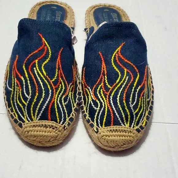 Soludos Lockhart Denim Colorful Fire Flame Embroidery Boho Summer Espadrilles
