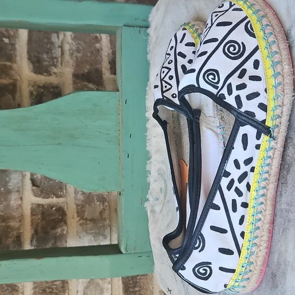 Sophia Webster Black And White Canvas Leather Espadrille Flats