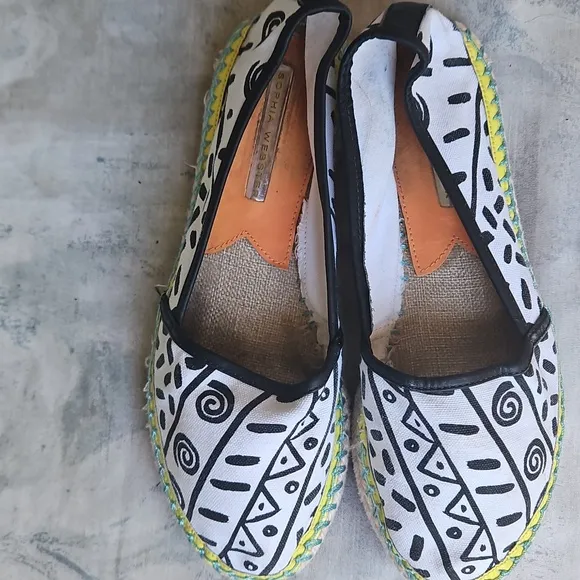 Sophia Webster Black And White Canvas Leather Espadrille Flats