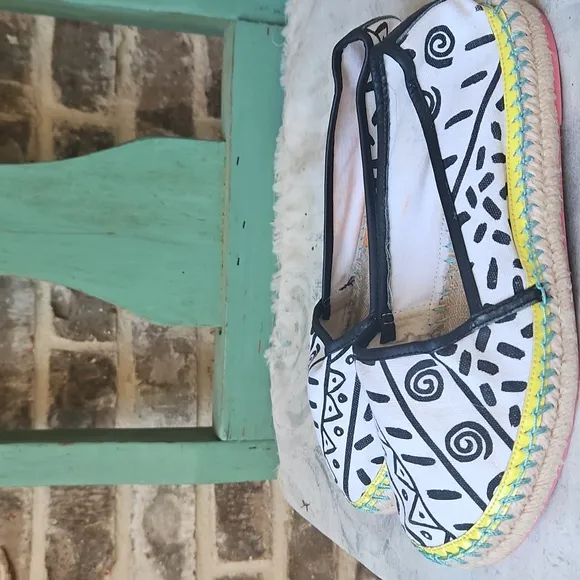 Sophia Webster Black And White Canvas Leather Espadrille Flats