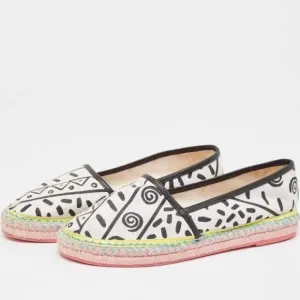 Sophia Webster Black And White Canvas Leather Espadrille Flats