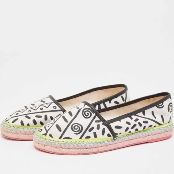 Sophia Webster Black And White Canvas Leather Espadrille Flats