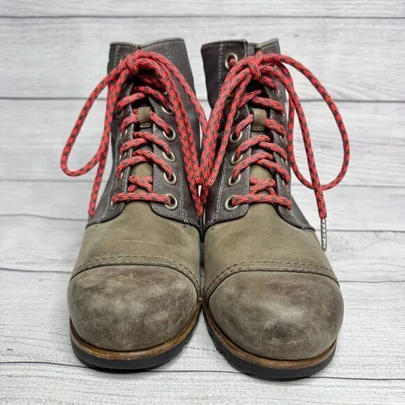 Sorel 1964 Premium‎ Wedge Boots size 9 Canvas Leather Lace Up Waterproof Boots