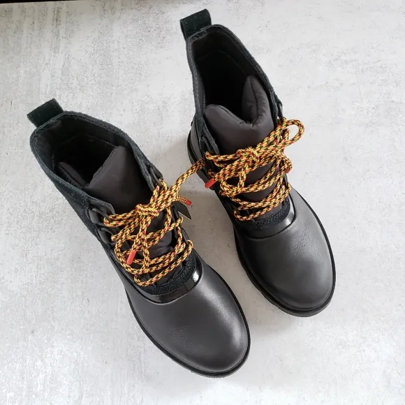 Sorel Black Lennox Street Leather Hiking Boots Winter Snow Lace up SZ 7