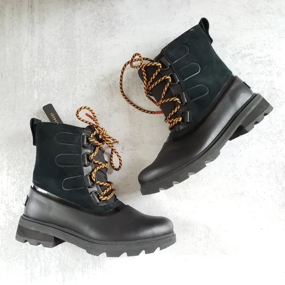 Sorel Black Lennox Street Leather Hiking Boots Winter Snow Lace up SZ 7