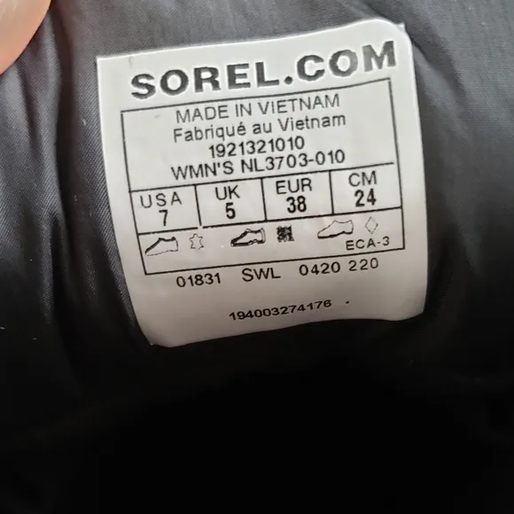 Sorel Black Lennox Street Leather Hiking Boots Winter Snow Lace up SZ 7