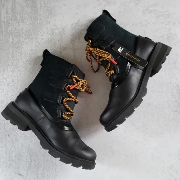 Sorel Black Lennox Street Leather Hiking Boots Winter Snow Lace up SZ 7