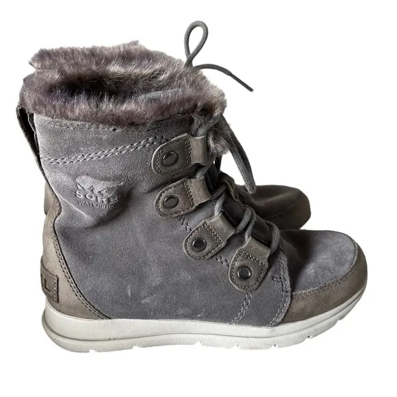 Sorel Boots NL-3039-052 Explorer Joan Shearling  Gray Leather Bootie Siz…