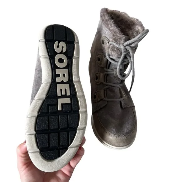 Sorel Boots NL-3039-052 Explorer Joan Shearling  Gray Leather Bootie Siz…