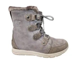 Sorel Boots NL-3039-052 Explorer Joan Shearling  Gray Leather Bootie Siz…