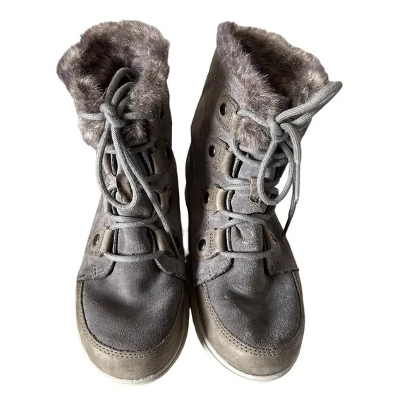 Sorel Boots NL-3039-052 Explorer Joan Shearling  Gray Leather Bootie Siz…
