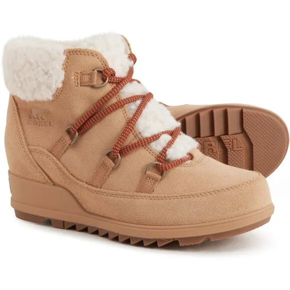 Sorel Boots Womens 9 Evie Cozy Lace Up Wedge Booties Waterproof Suede NWT