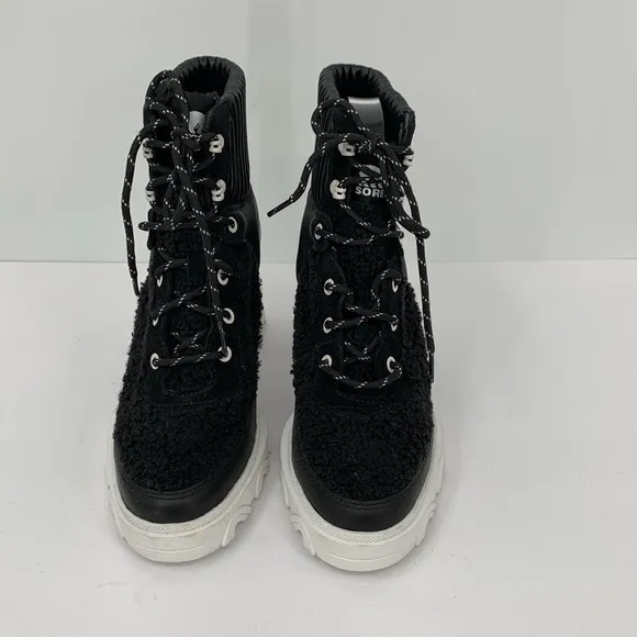 Sorel Brex Cozy lace-up chunky boots winter black shearling waterproof hiking 11