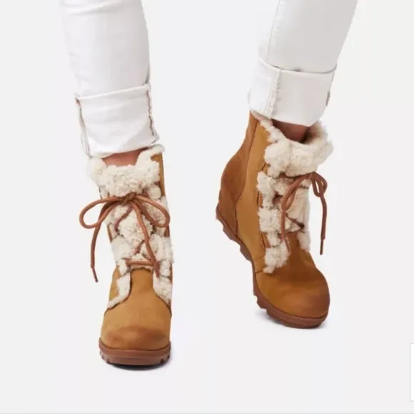 Sorel Joan Of Arctic Shearling Hidden Wedge II Lace-up Waterproof Boots Size 9
