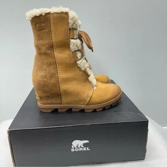 Sorel Joan of Arctic shearling wedge brown suede leather boots women's 7