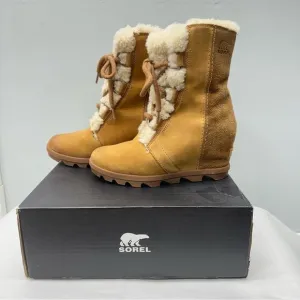 Sorel Joan of Arctic shearling wedge brown suede leather boots women's 7