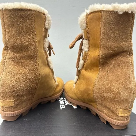 Sorel Joan of Arctic shearling wedge brown suede leather boots women's 7