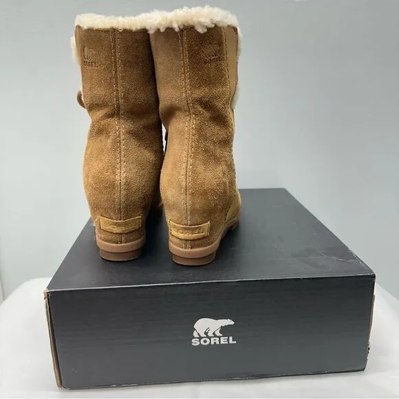 Sorel Joan of Arctic shearling wedge brown suede leather boots women's 7