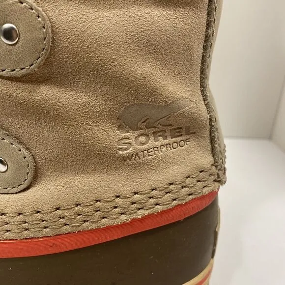 Sorel Joan Of Arctic Taupe Beige Suede Lace Up Waterproof Snow Boots