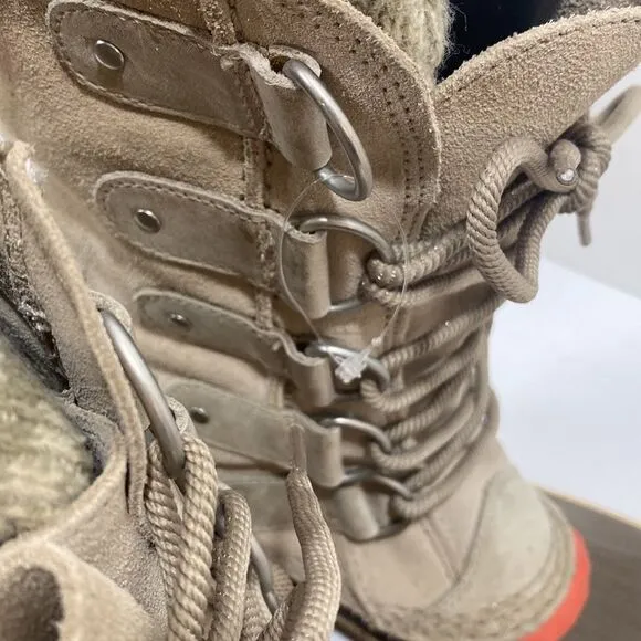 Sorel Joan Of Arctic Taupe Beige Suede Lace Up Waterproof Snow Boots