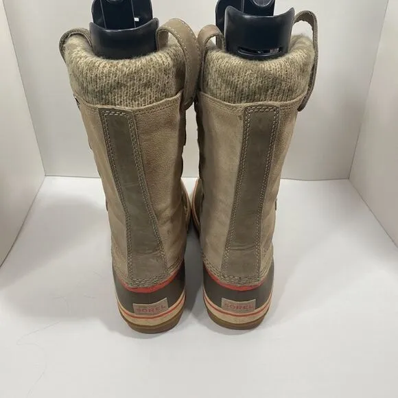 Sorel Joan Of Arctic Taupe Beige Suede Lace Up Waterproof Snow Boots