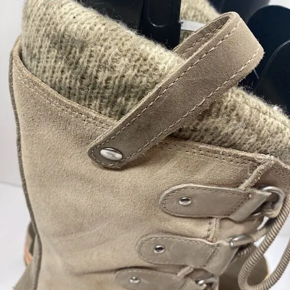 Sorel Joan Of Arctic Taupe Beige Suede Lace Up Waterproof Snow Boots