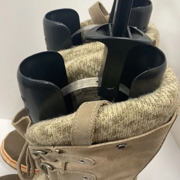 Sorel Joan Of Arctic Taupe Beige Suede Lace Up Waterproof Snow Boots