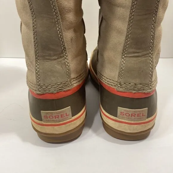 Sorel Joan Of Arctic Taupe Beige Suede Lace Up Waterproof Snow Boots