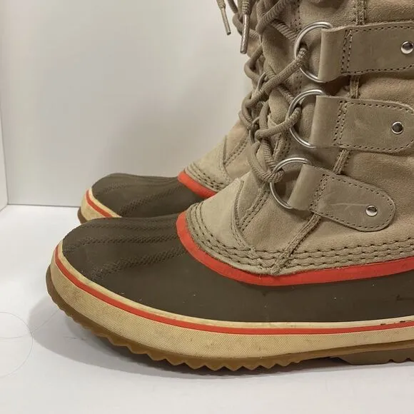 Sorel Joan Of Arctic Taupe Beige Suede Lace Up Waterproof Snow Boots