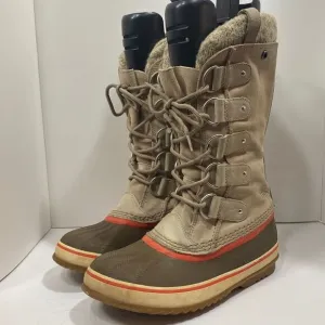 Sorel Joan Of Arctic Taupe Beige Suede Lace Up Waterproof Snow Boots