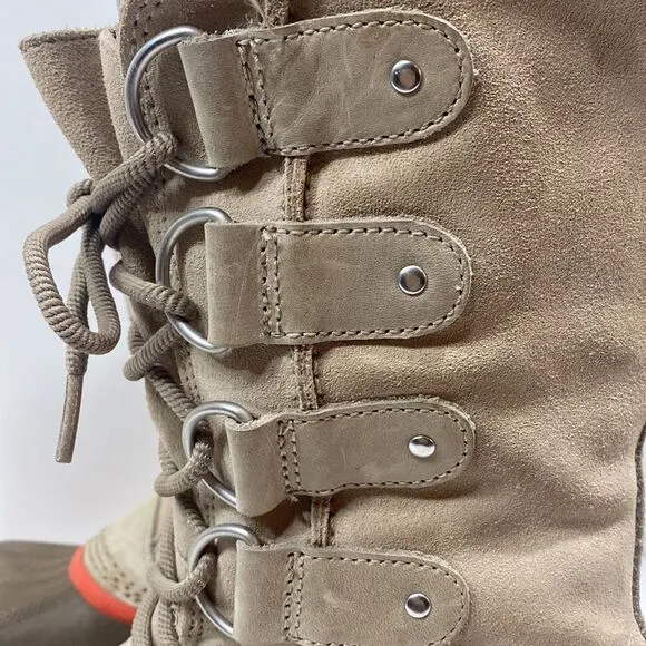 Sorel Joan Of Arctic Taupe Beige Suede Lace Up Waterproof Snow Boots