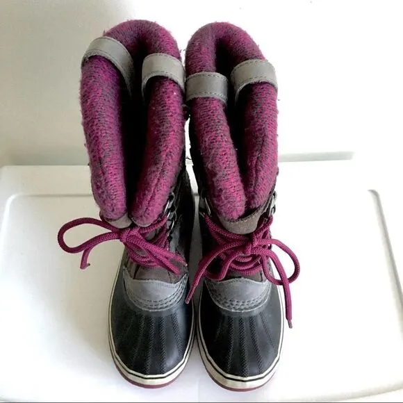 SOREL Joan of Arctic Lace Up Winter Waterproof Snow Boot Gray Purple 6