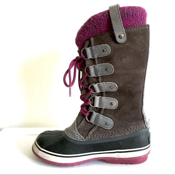 SOREL Joan of Arctic Lace Up Winter Waterproof Snow Boot Gray Purple 6