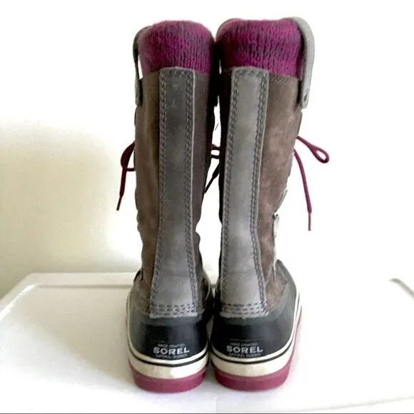 SOREL Joan of Arctic Lace Up Winter Waterproof Snow Boot Gray Purple 6