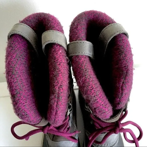 SOREL Joan of Arctic Lace Up Winter Waterproof Snow Boot Gray Purple 6