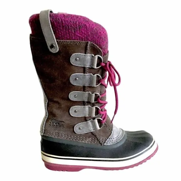 SOREL Joan of Arctic Lace Up Winter Waterproof Snow Boot Gray Purple 6