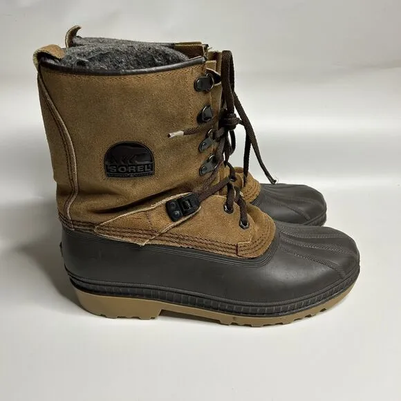 Sorel Kaufman Snow Boots Mens 11 Raw Leather Waterproof Lace Up Rubber Winter