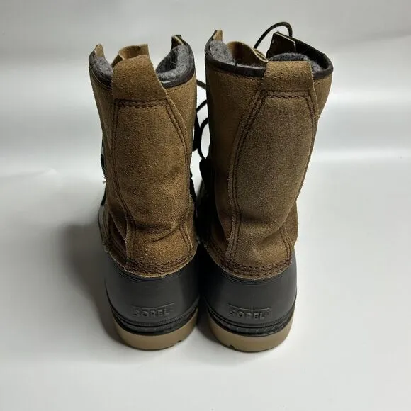 Sorel Kaufman Snow Boots Mens 11 Raw Leather Waterproof Lace Up Rubber Winter
