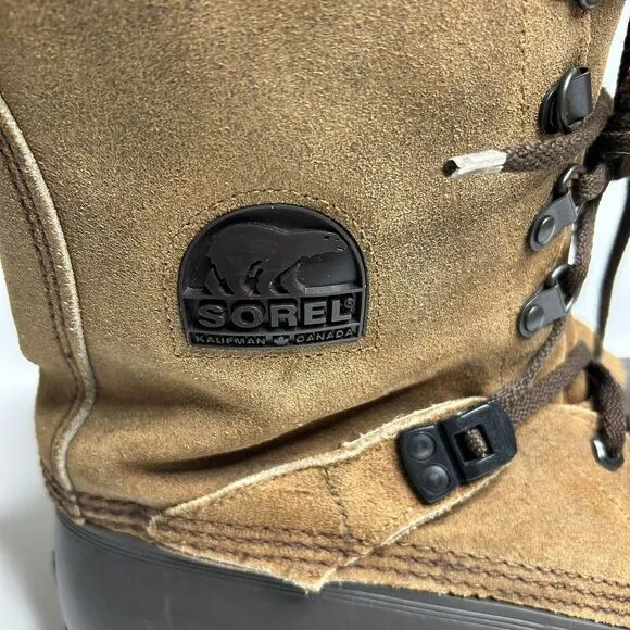 Sorel Kaufman Snow Boots Mens 11 Raw Leather Waterproof Lace Up Rubber Winter
