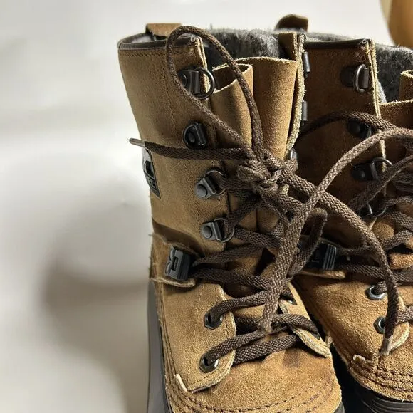 Sorel Kaufman Snow Boots Mens 11 Raw Leather Waterproof Lace Up Rubber Winter