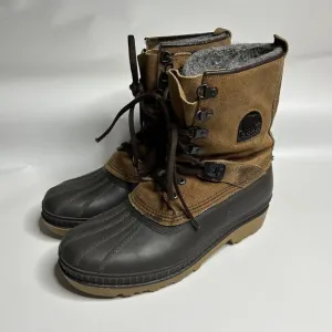 Sorel Kaufman Snow Boots Mens 11 Raw Leather Waterproof Lace Up Rubber Winter