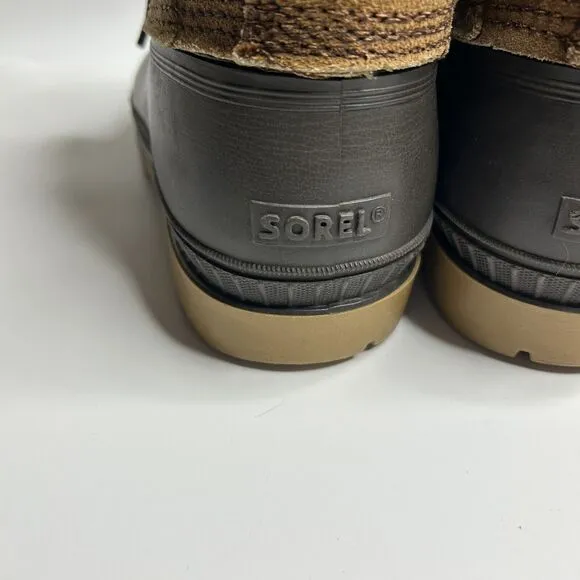 Sorel Kaufman Snow Boots Mens 11 Raw Leather Waterproof Lace Up Rubber Winter