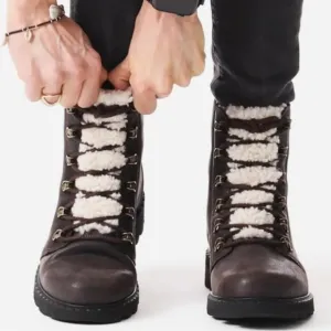 Sorel Lennox Lace Up Cozy Boots Shearling Distressed Leather Booties Size 6 NEW
