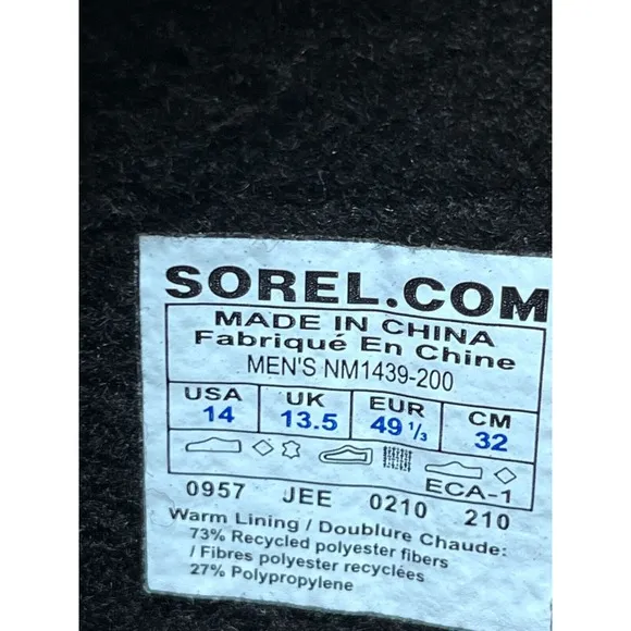 Sorel Mens Caribou Waterproof  Boots Brown &amp; Black Insulated Size 14