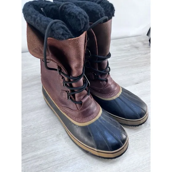 Sorel Mens Caribou Waterproof  Boots Brown &amp; Black Insulated Size 14