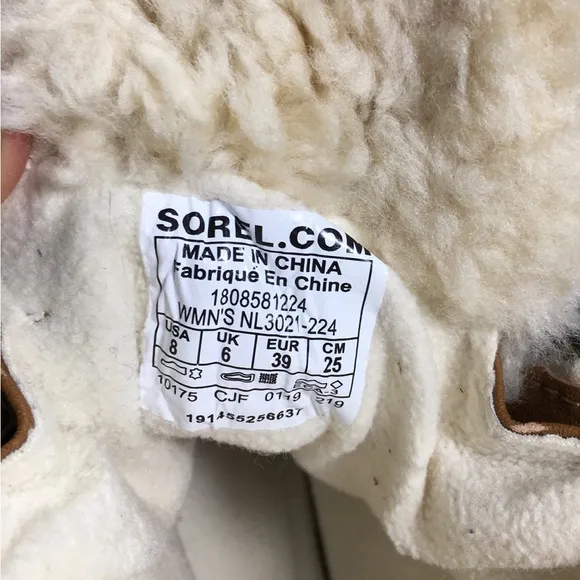 Sorel NL3021 Joan of Arctic Wedge II Shearling Camel Leather Womens Boots Size 8