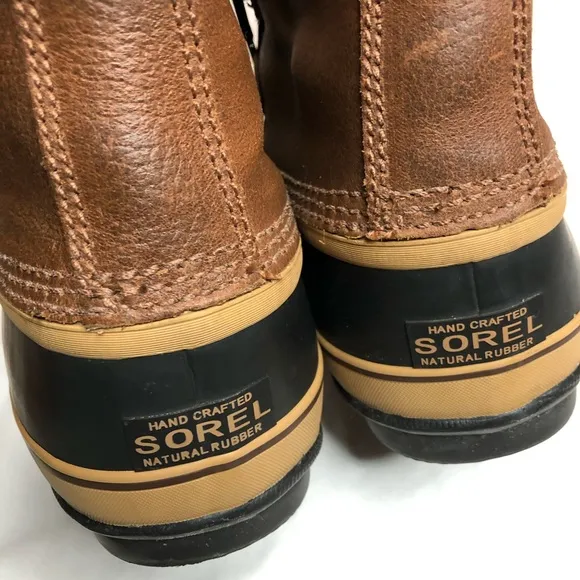 Sorel  tan  leather mid calf duck snow boots