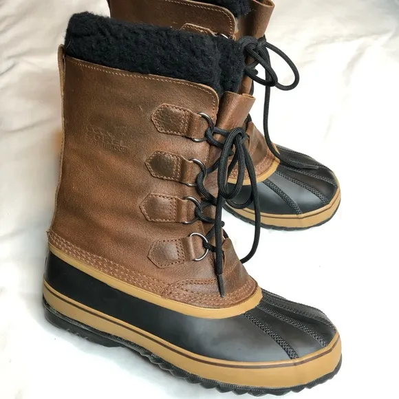 Sorel  tan  leather mid calf duck snow boots